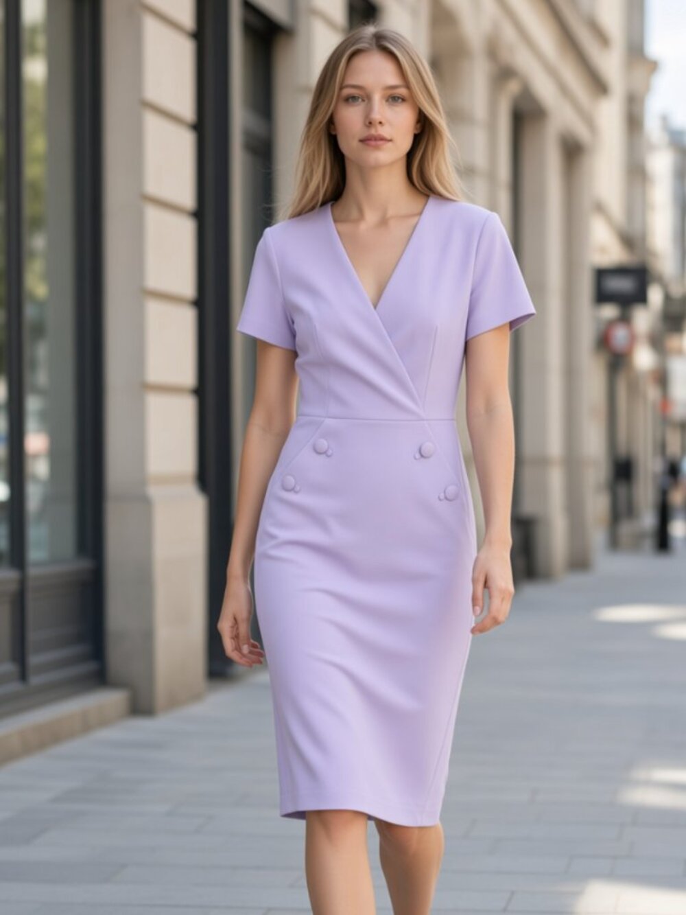 NWT Calvin Klein V-Neck Button Sheath Dress 8, OPAL Lilac